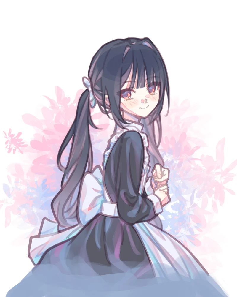 Liliya wearing a maid dress
